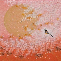 a painting of a bird on a pink background